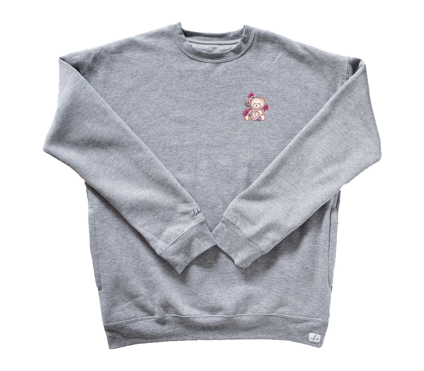 Medical Teddy Floral Sketch - Pocketed Crew Sweatshirt
