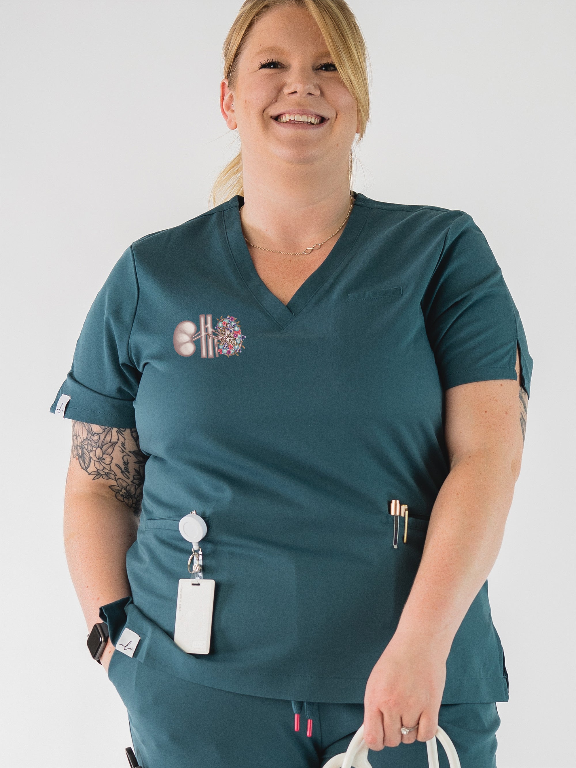 Floral Sketch - Codi Scrub Top