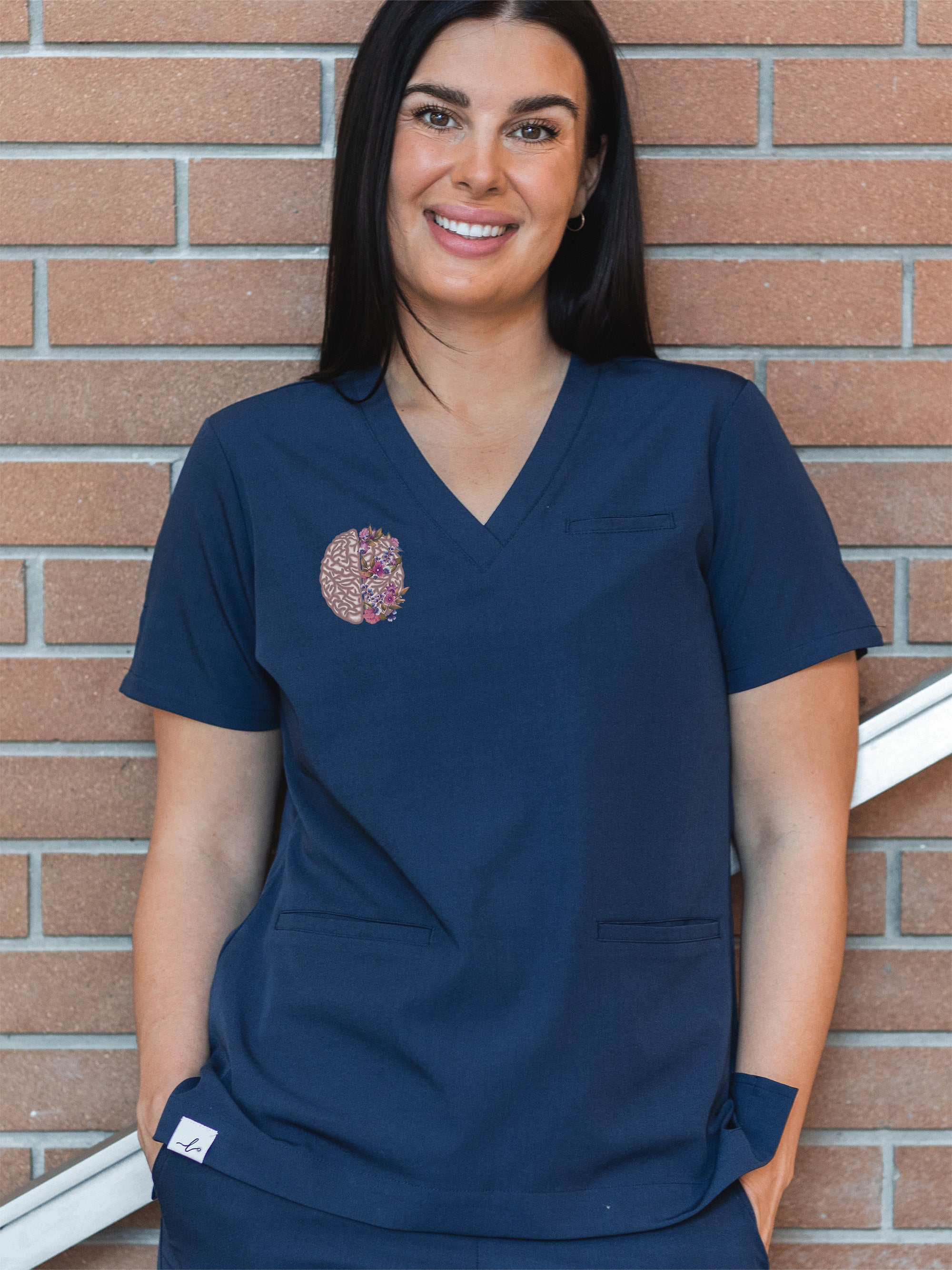 Floral Sketch - Codi Scrub Top