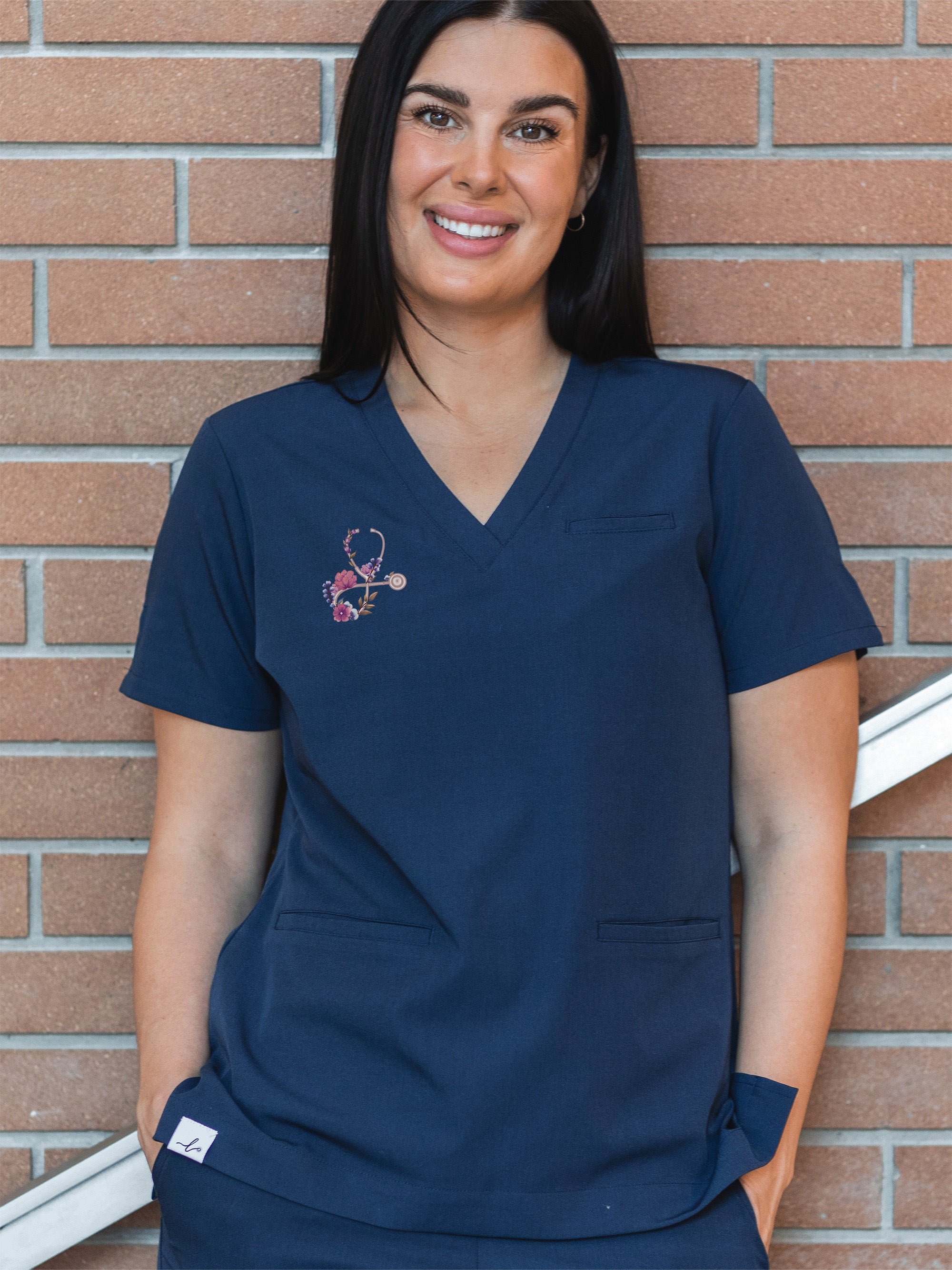 Floral Sketch - Codi Scrub Top