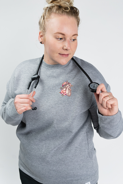 Heart Floral Sketch - Pocketed Crew Sweatshirt