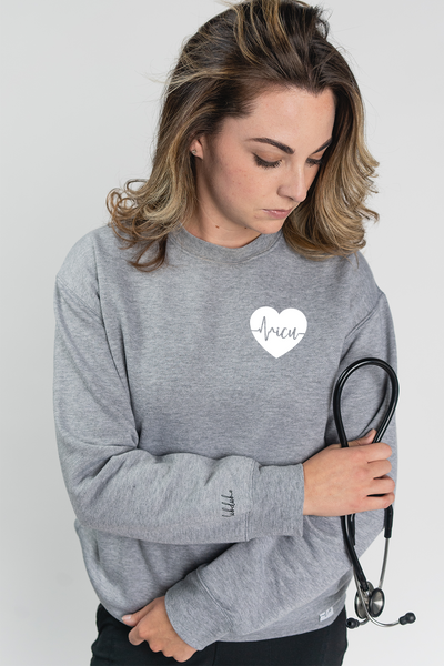 ICU ECG Heart - Pocketed Crew Sweatshirt