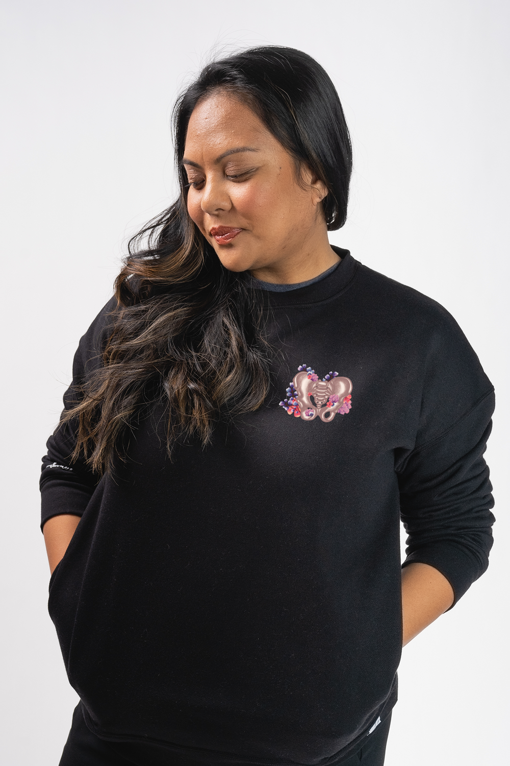 Floral Sketch - Pocketed Crew Sweatshirt